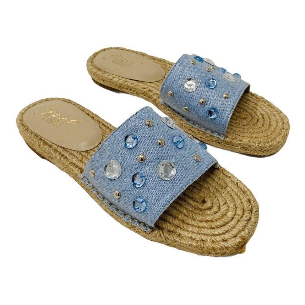 Badgley Mischka Jewel Sandals Size 7 Slip On Blue Bling Espadrilles Slides Shoes